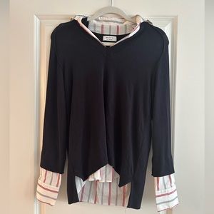 Bailey 44 Trompe L'oeil Sweater Knit Top in Midnight & Chalk Multi